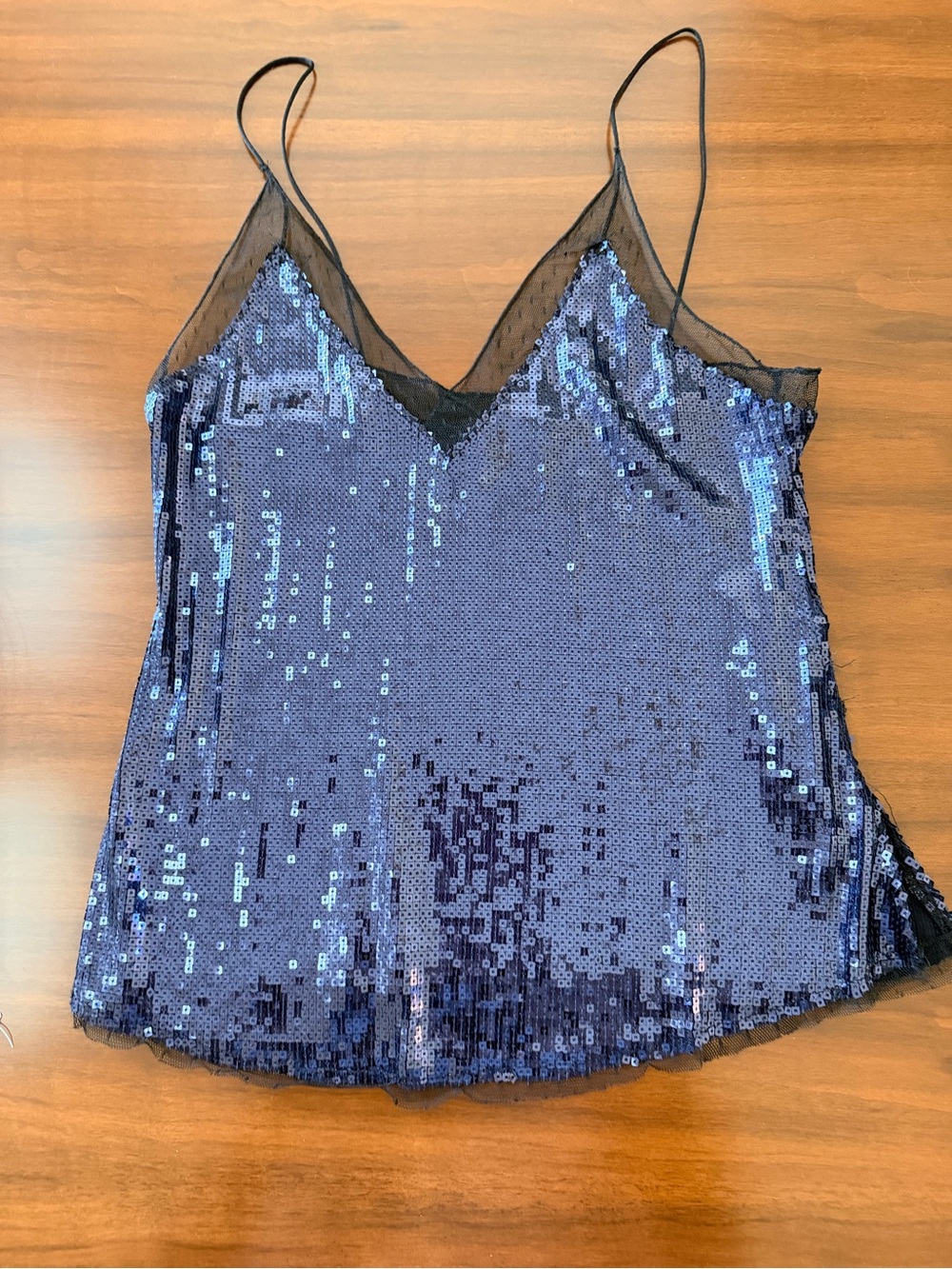 Free People Navy Blue Sequin Camisole with Sheer Trim